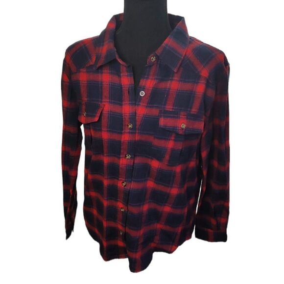 Active USA Red Blue Plaid Button Down Shirt Medium - Picture 2 of 5
